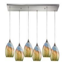 Geologic 6 Light 30" Wide Multi Light Pendant with Rectangle Canopy and Hand Blown Glass Shades