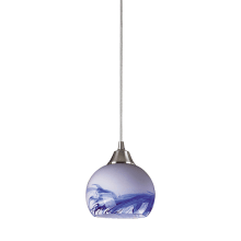 Mela Single Light 6" Wide LED Mini Pendant with Round Canopy and Hand Blown Glass Shade In Starlight Blue