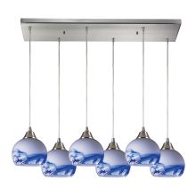 Mela 6 Light 30" Wide Multi Light Pendant with Rectangle Canopy and Hand Blown Glass Shades