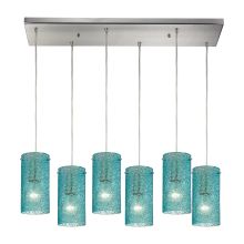 Ice Fragments 6 Light 30" Wide Multi Light Pendant with Rectangle Canopy and Aqua Glass Shades