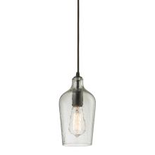 Hammered Glass Single Light 5" Wide Mini Pendant with Round Canopy and Clear Hammered Glass Shade