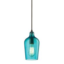 Hammered Glass Single Light 5" Wide Mini Pendant with Round Canopy and Aqua Hammered Glass Shade