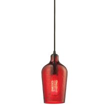 Hammered Glass Single Light 5" Wide Mini Pendant with Round Canopy and Red Hammered Glass Shade