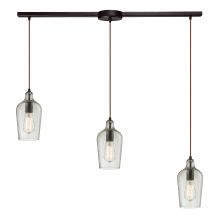 Hammered Glass 3 Light 36" Wide Linear Pendant with Rectangle Canopy and Clear Hammered Glass Shades