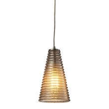 Ribbed Glass Single Light 6" Wide Mini Pendant with Round Canopy and Bronze Glass Shade