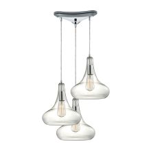 Orbital 3 Light 10" Wide Multi Light Pendant with Triangle Canopy and Clear Glass Shades