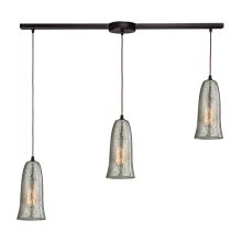 Hammered Glass 3 Light 36" Wide Linear Pendant with Rectangle Canopy and Hammered Clear Glass Shades