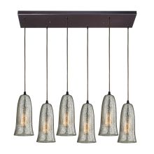 Hammered Glass 6 Light 30" Wide Multi Light Pendant with Rectangle Canopy and Hammered Clear Glass Shades
