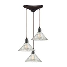 Hand Formed Glass 3 Light 10" Wide Multi Light Pendant with Triangle Canopy and Clear Glass Shades