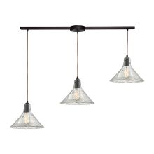 Hand Formed Glass 3 Light 36" Wide Linear Pendant with Rectangle Canopy and Clear Glass Shades