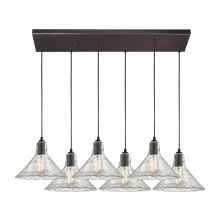 Hand Formed Glass 6 Light 30" Wide Multi Light Pendant with Rectangle Canopy and Clear Glass Shades