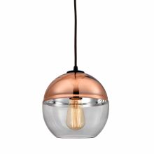 1 Light 8" Wide Mini Pendant with Round Canopy and Clear Glass Shade with Copper Plated Top from the Revelo Collection