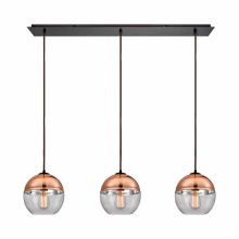 Revelo 3 Light 36" Wide Linear Pendant with Rectangle Canopy and Clear Glass Shades with Copper Plated Tops