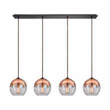 Revelo 4 Light 46" Wide Linear Pendant with Rectangle Canopy and Clear Glass Shades with Copper Plated Tops