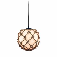 Coastal Inlet Single Light 11" Wide Pendant with Round Canopy and Opal White Shade Wrapped In Rope