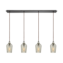 Hammered Glass 4 Light 46" Wide Linear Pendant with Hammered Mercury Glass Shades
