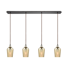 Hammered Glass 4 Light 46" Wide Linear Pendant with Hammered Amber Plated Glass Shades
