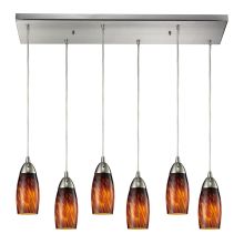 Milan 6 Light 30" Wide Multi Light Pendant with Rectangle Canopy and Hand Blown Glass Shades