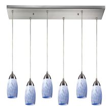 Milan 6 Light 30" Wide Multi Light Pendant with Rectangle Canopy and Hand Blown Glass Shades