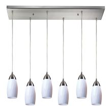 Milan 6 Light 30" Wide Multi Light Pendant with Rectangle Canopy and Hand Blown Glass Shades