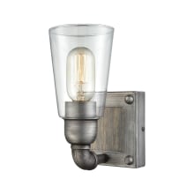 Platform Single Light 5" Wide Bathroom Sconce with Washed Wood and Clear Glass Shade