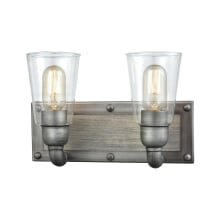 Platform 2 Light 13" Wide Bathroom Vanity Light with Washed Wood and Clear Glass Shades