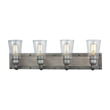 Platform 4 Light 27" Wide Bathroom Vanity Light with Washed Wood and Clear Glass Shades