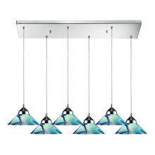 Refraction 6 Light 30" Wide Multi Light Pendant with Rectangle Canopy and Hand Blown Glass Shades