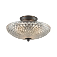 Sweetwater 3 Light 14" Wide Semi Flush Bowl Ceiling Fixture with Clear Crystal Glass Shade
