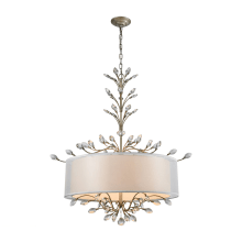 6 Light 1 Tier LED Drum Chandelier with White Shade and Crystal Accents from the Asbury Collection
