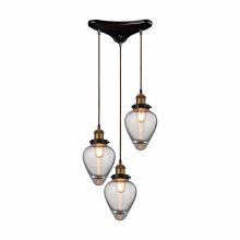 Bartram 3 Light 15" Wide Multi Light Pendant with Triangle Canopy and Clear Optic Glass Shades