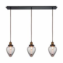 Bartram 3 Light 36" Wide Linear Pendant with Rectangle Canopy and Clear Optic Glass Shades