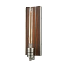 Brookweiler Single Light 15" High Wall Sconce with Dark Wood Backplate