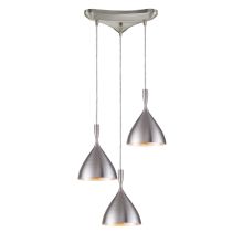 Spun Aluminum 3 Light 10" Wide Multi Light Pendant with Triangle Canopy and Silver Glass Shades