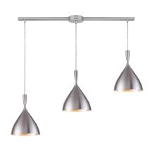 Spun Aluminum 3 Light 36" Wide Linear Pendant with Rectangle Canopy and Silver Glass Shades