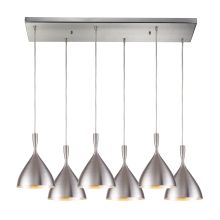 Spun Aluminum 6 Light 30" Wide Multi Light Pendant with Rectangle Canopy and Silver Glass Shades