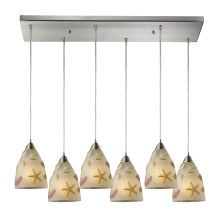 Seashore 6 Light 30" Wide Multi Light Pendant with Rectangle Canopy and Hand Blown Glass Shades