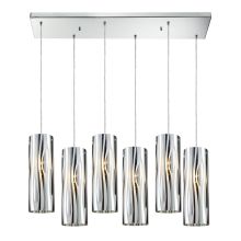 Chromia 6 Light 30" Wide Multi Light Pendant with Rectangle Canopy and Chrome Metal Shades