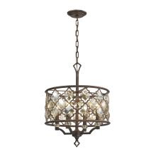 Armand 4 Light 17" Wide Pendant with Round Canopy and Openwork Metal Shade with Amber Teak Crystals