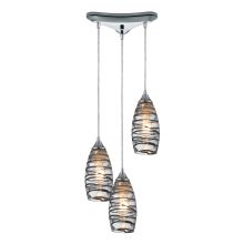 Twister 3 Light 10" Wide Multi Light Pendant with Triangle Canopy and Hand Blown Glass Shades