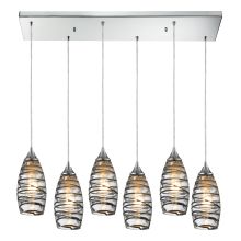 Twister 6 Light 30" Wide Multi Light Pendant with Rectangle Canopy and Hand Blown Glass Shades