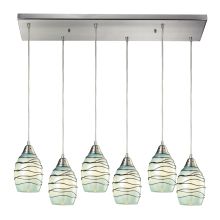 Vines 6 Light 30" Wide Multi Light Pendant with Rectangle Canopy and Hand Blown Glass Shades