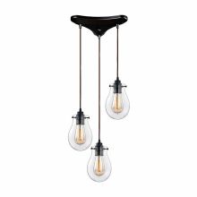 Jaelyn 3 Light 10" Wide Multi Light Pendant with Triangle Canopy and Clear Glass Shades