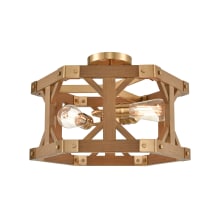 Structure 3 Light 18" Wide Semi-Flush Drum Ceiling Fixture - Satin Brass / Medium Oak