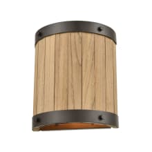 Wooden Barrel 2 Light 10" Tall Wall Sconce - Oil Rubbed Bronze / Natural Wood