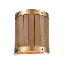 Wooden Barrel 2 Light 10" Tall Wall Sconce - Satin Brass / Medium Oak