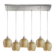 Fusion 6 Light 30" Wide Multi Light Pendant with Rectangle Canopy and Hand Blown Glass Shades