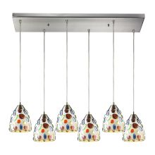 Gemstones 6 Light 30" Wide Multi Light Pendant with Rectangle Canopy and Hand Blown Glass Shades