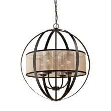4 Light 1 Tier LED Drum Chandelier with Copper Fabric and Mercury Glass Shades from the Diffusion Collection