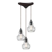 Menlow Park 3 Light 10" Wide Multi Light Pendant with Triangle Canopy and Hand Blown Glass Shades